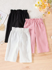 3pcs Girls Paper-Bag Waist Wide-Leg Pants Set - Blush | 21 Century ...