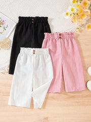 3pcs Girls Paper-Bag Waist Wide-Leg Pants Set - Blush | 21 Century ...