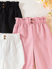 3pcs Girls Paper-Bag Waist Wide-Leg Pants Set - Blush | 21 Century ...