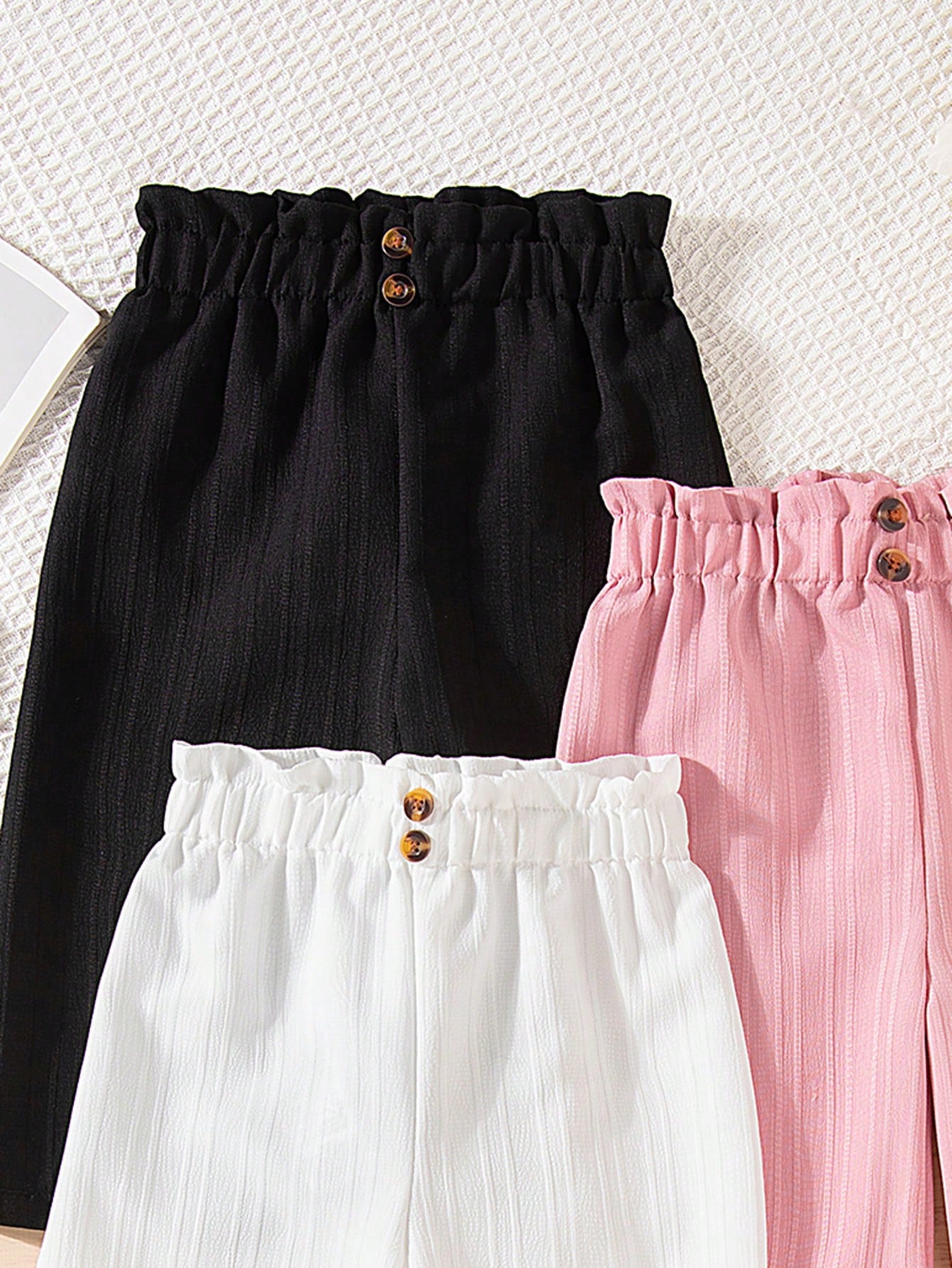 3pcs Girls Paper-Bag Waist Wide-Leg Pants Set - Blush | 21 Century ...