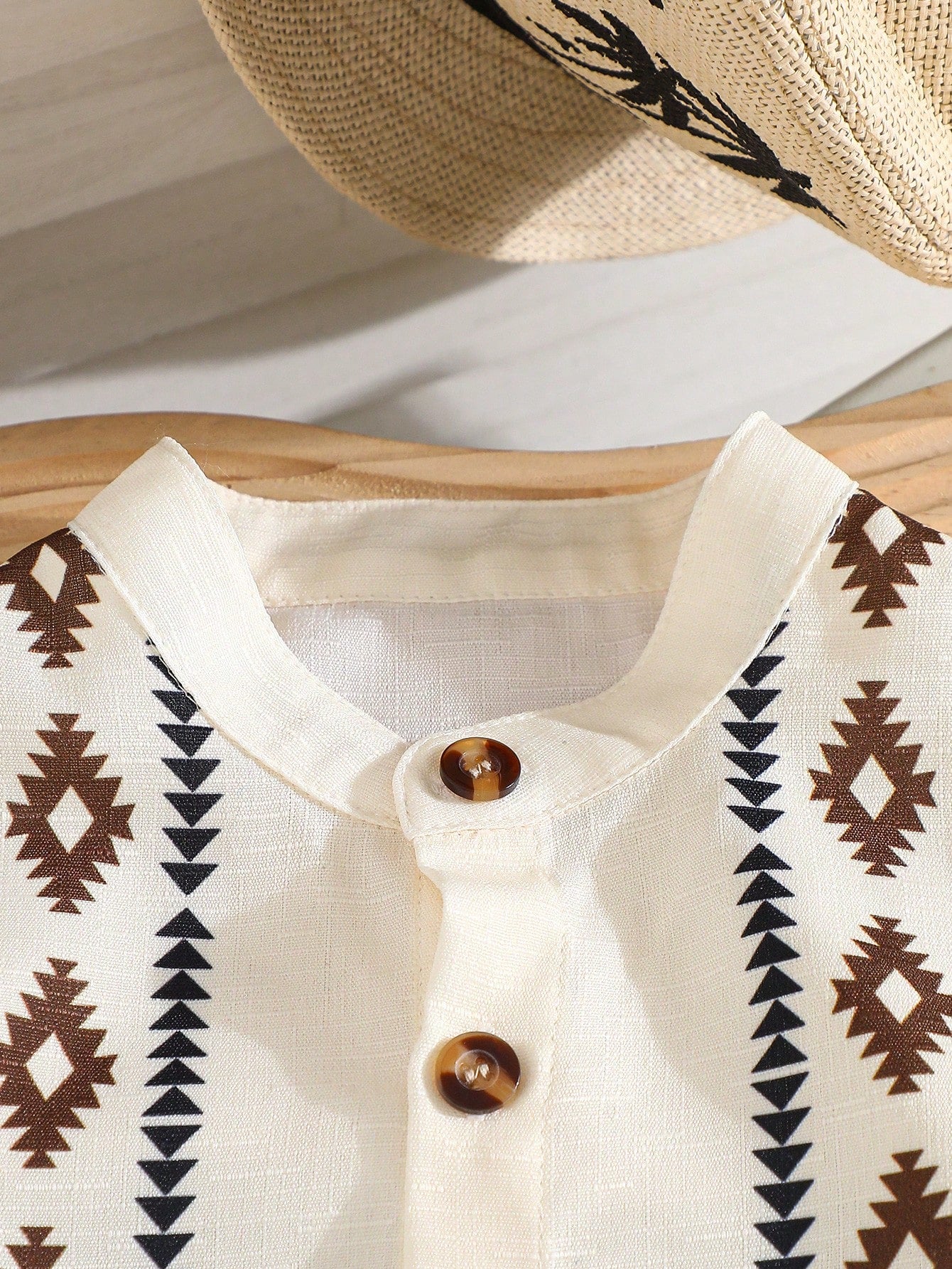 Baby Boys Aztec Print Button-Front Shirt & Shorts Set - Ivory