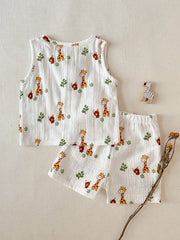 2pcs Boys Giraffe Print Muslin Tank Top & Shorts Set - Ivory | 21 C...