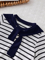 3pcs Unisex Sailor Collar Striped Tee & Shorts Set - Ivory