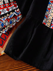 2pcs Girls Tribal Print Peplum Blouse & Wide-Leg Pants Set - Onyx |...