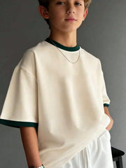 Big Boys Contrast Ringer Drop Shoulder Tee - Ecru | 21 Century Kids