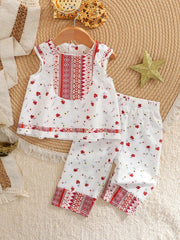 2pcs Girls Floral Aztec Print Ruffle Top & Pants Set - Ivory | 21 C...