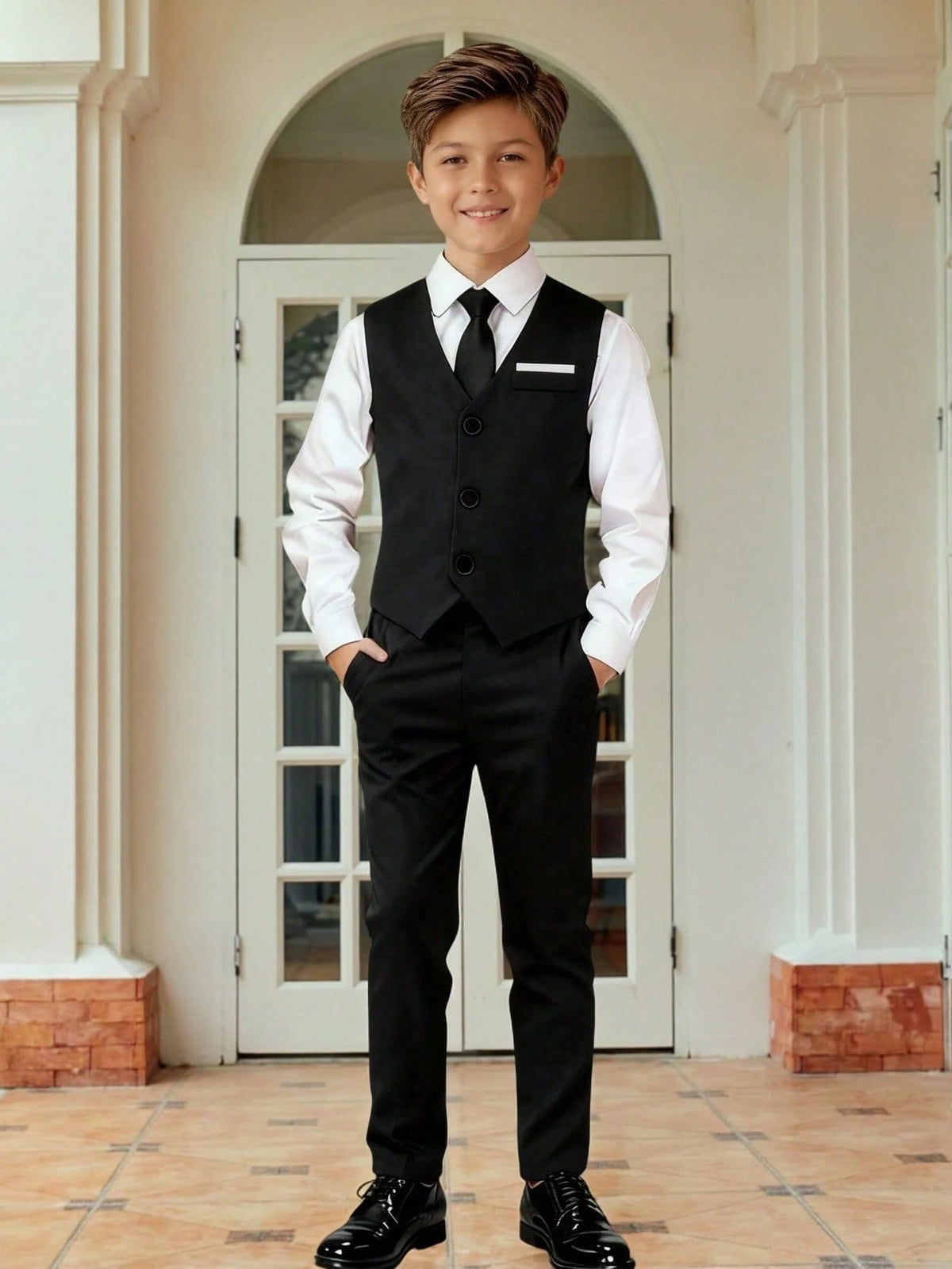 2pcs Boys Dress Shirt, Waistcoat & Trousers Set - Onyx | 21 Century...
