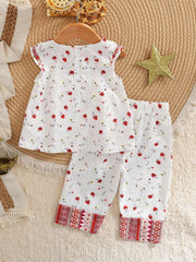 2pcs Girls Floral Aztec Print Ruffle Top & Pants Set - Ivory | 21 C...