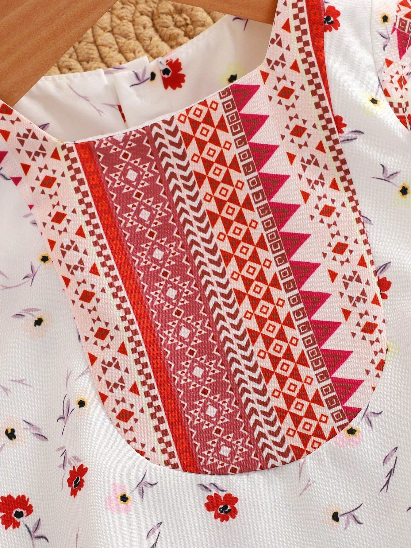2pcs Girls Floral Aztec Print Ruffle Top & Pants Set - Ivory | 21 C...