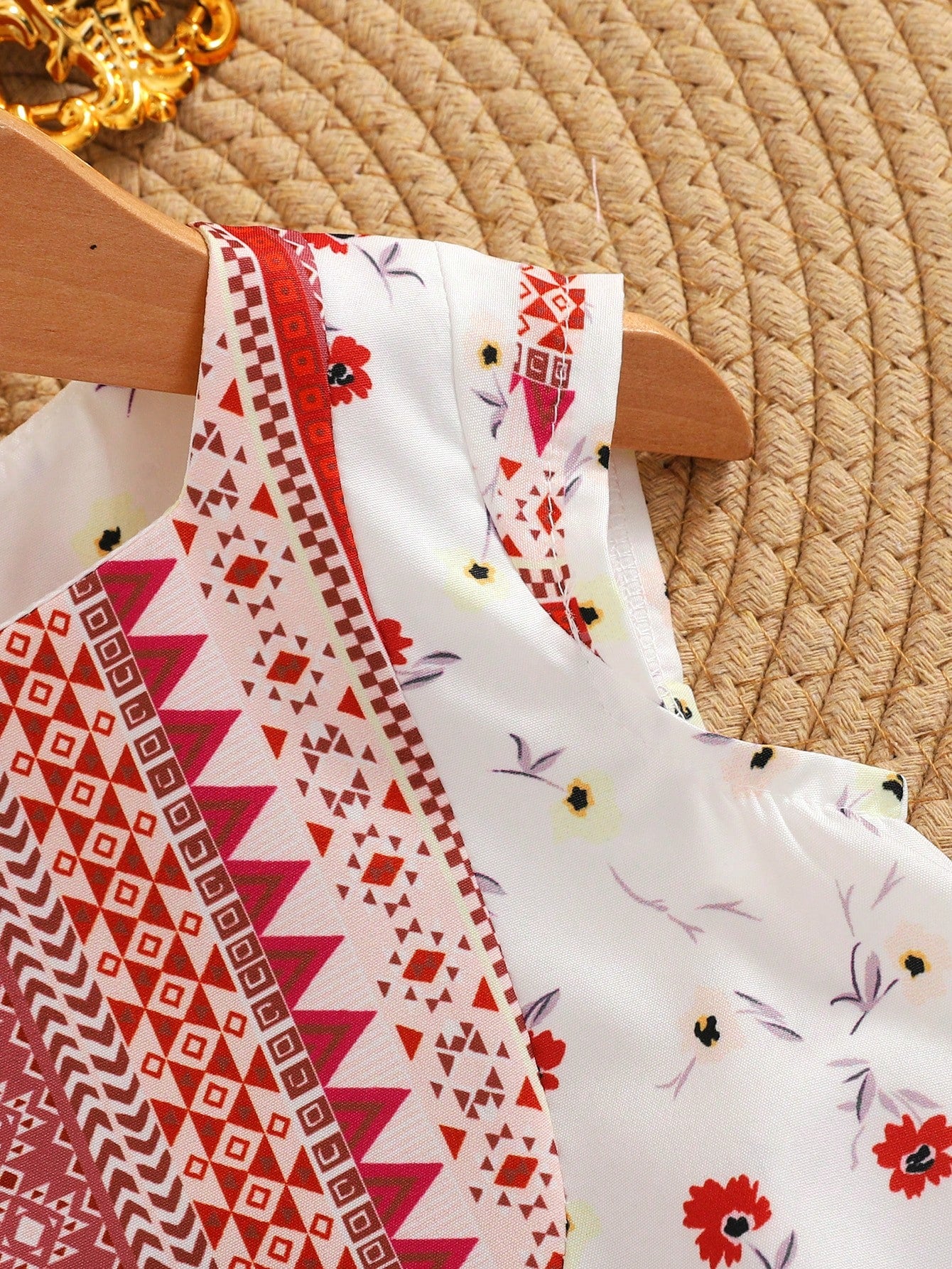 2pcs Girls Floral Aztec Print Ruffle Top & Pants Set - Ivory | 21 C...