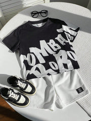2pcs Boys Graffiti Letter Graphic Tee & Shorts Set - Onyx