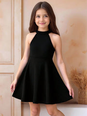 Little Girls Halter Neck Skater Party Dress - Onyx
