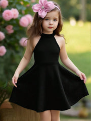 Little Girls Halter Neck Skater Party Dress - Onyx