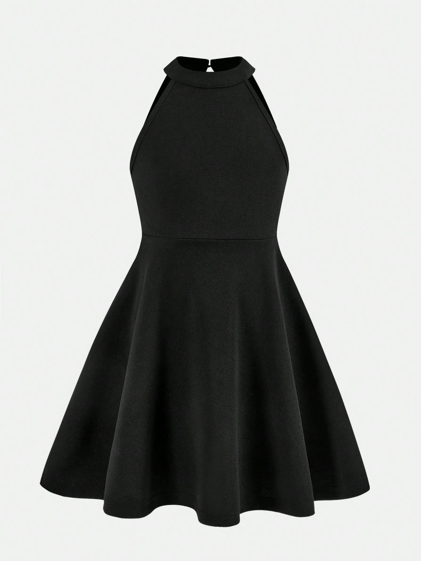 Little Girls Halter Neck Skater Party Dress - Onyx