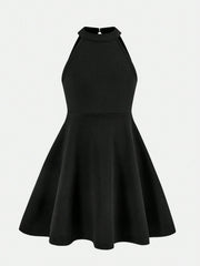 Little Girls Halter Neck Skater Party Dress - Onyx