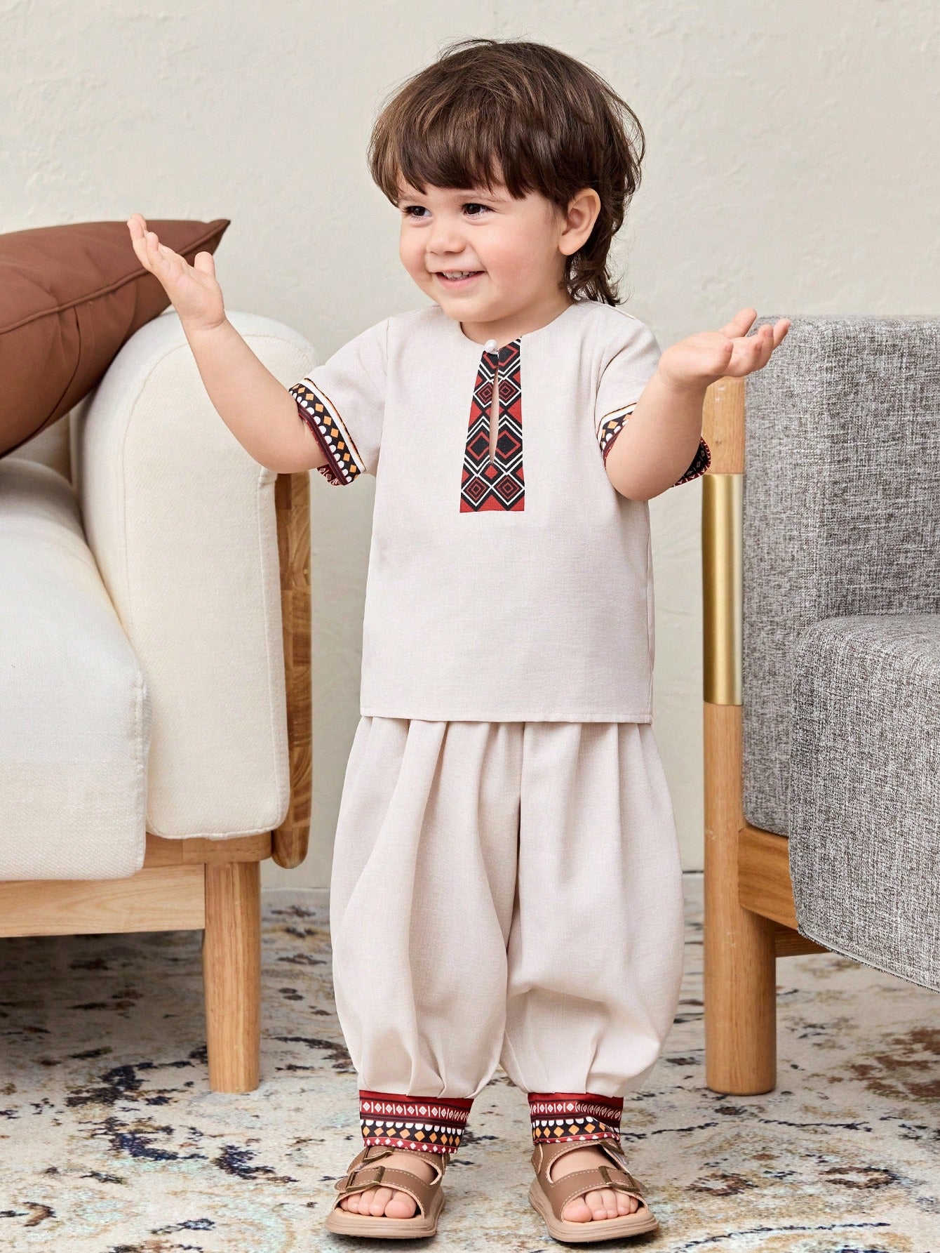 3pcs Boys Geometric Embroidered Vest, Shirt & Trouser Set - Isabelline