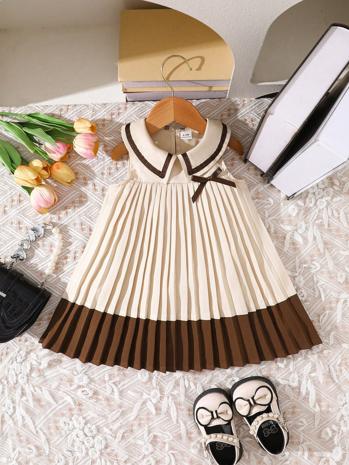 Girls Colourblock Pleated Peter Pan Collar Dress - Ecru | 21 Centur...