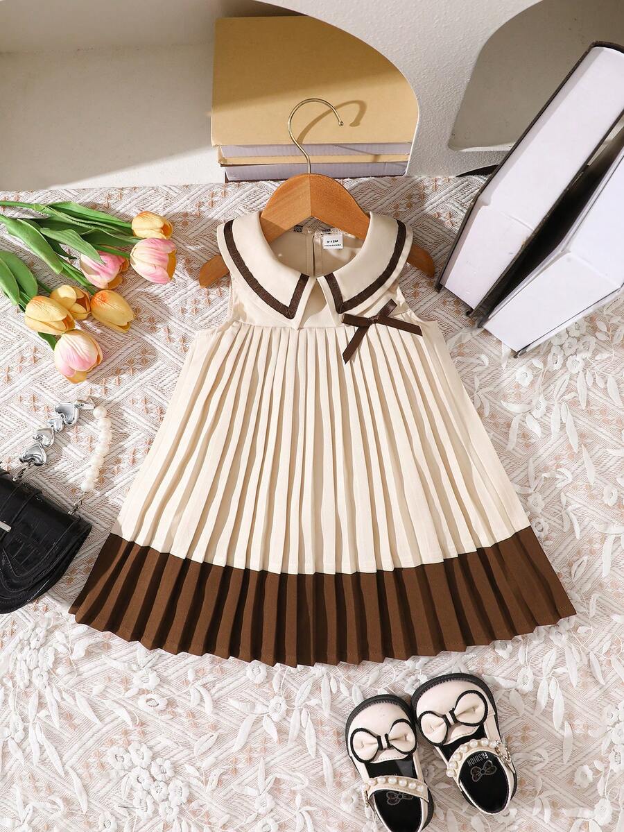 Girls Colourblock Pleated Peter Pan Collar Dress - Ecru | 21 Centur...