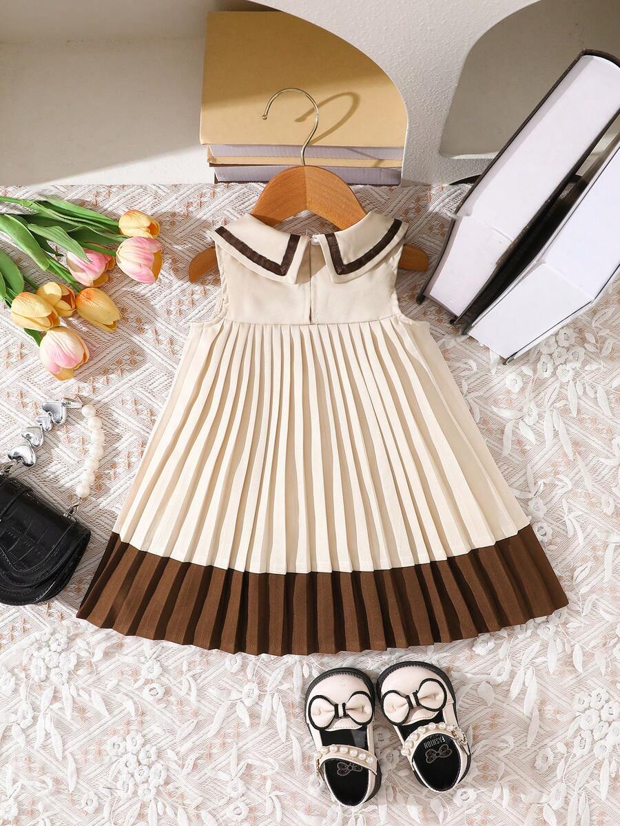 Girls Colourblock Pleated Peter Pan Collar Dress - Ecru | 21 Centur...