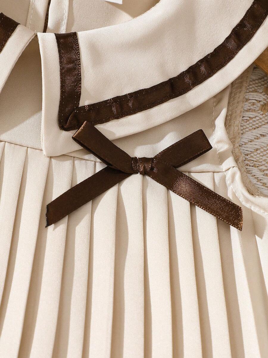 Girls Colourblock Pleated Peter Pan Collar Dress - Ecru | 21 Centur...