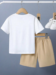 2pcs Boys Football Silhouette Graphic Tee & Shorts Set - Ivory | 21...