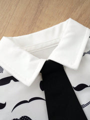 2pcs Baby Boys Moustache Print Bodysuit & Suspender Shorts Set - Iv...