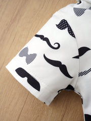 2pcs Baby Boys Moustache Print Bodysuit & Suspender Shorts Set - Iv...