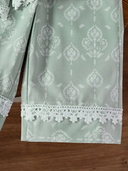 2pcs Girls Damask Print Lace-Trim Top & Wide-Leg Pants - Sage | 21 ...