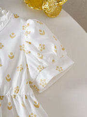 2pcs Girls Gold Print Puff Sleeve Top & Pants Set - Ivory | 21 Cent...