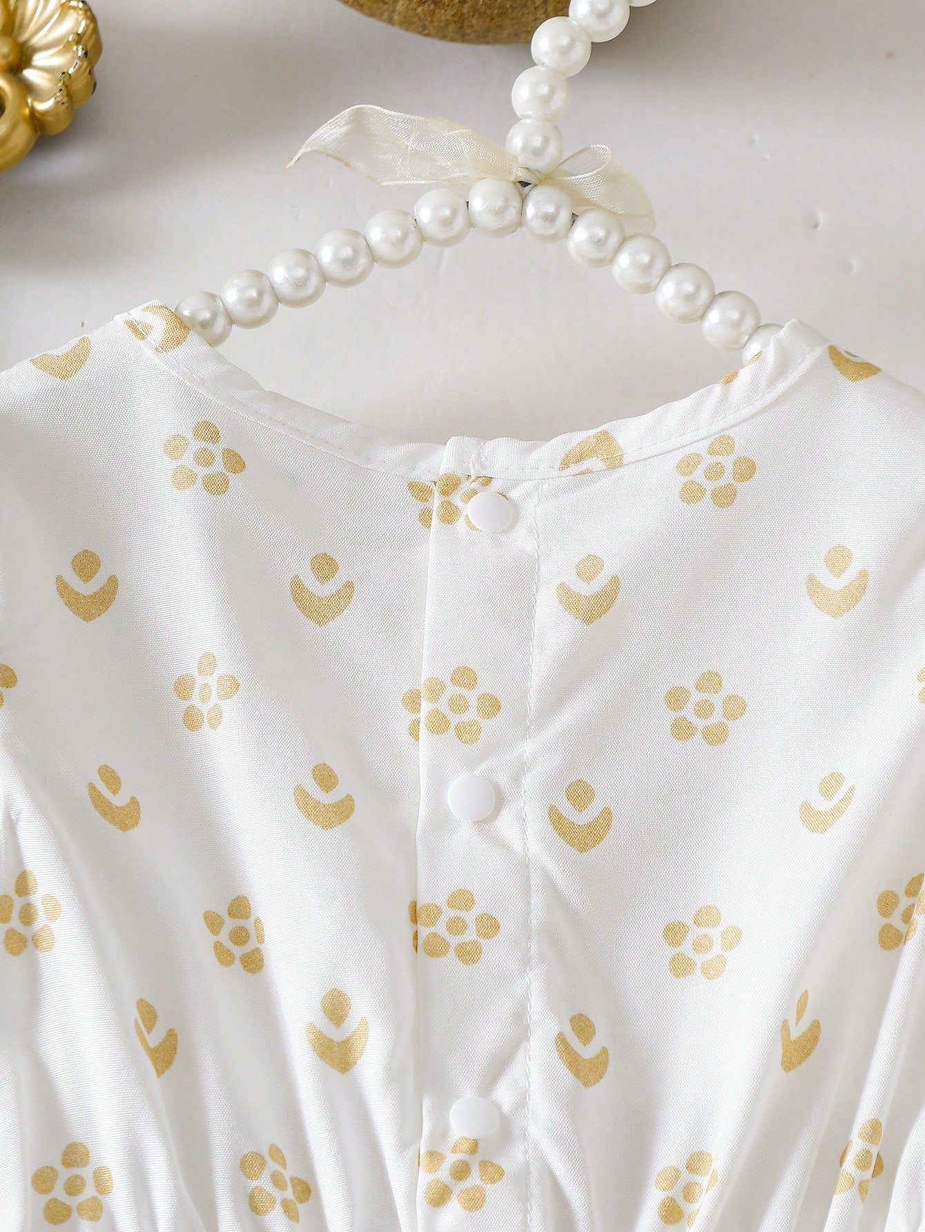 2pcs Girls Gold Print Puff Sleeve Top & Pants Set - Ivory | 21 Cent...