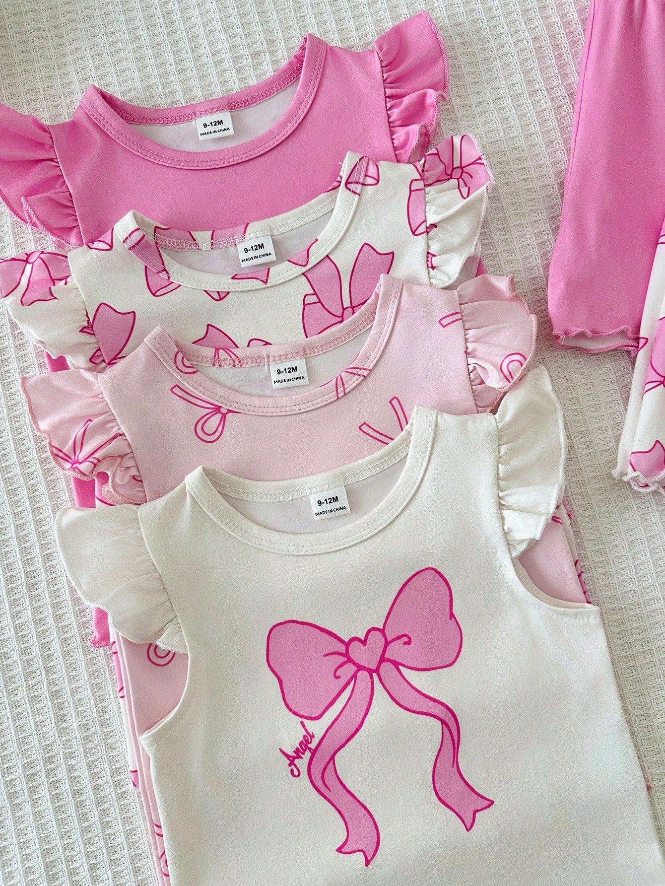 8pcs Girls Bow Print Ruffle Sleeve Top & Shorts Set - Blush | 21 Ce...