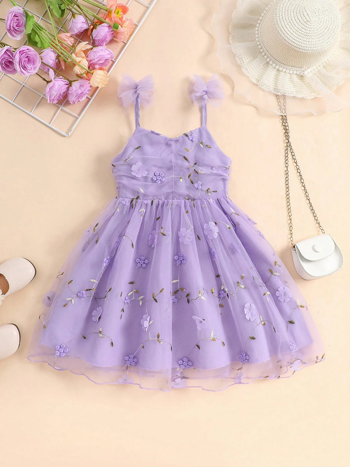 Little Girls 3D Floral Appliqué Tulle Cami Dress - Wisteria | 21 Ce...