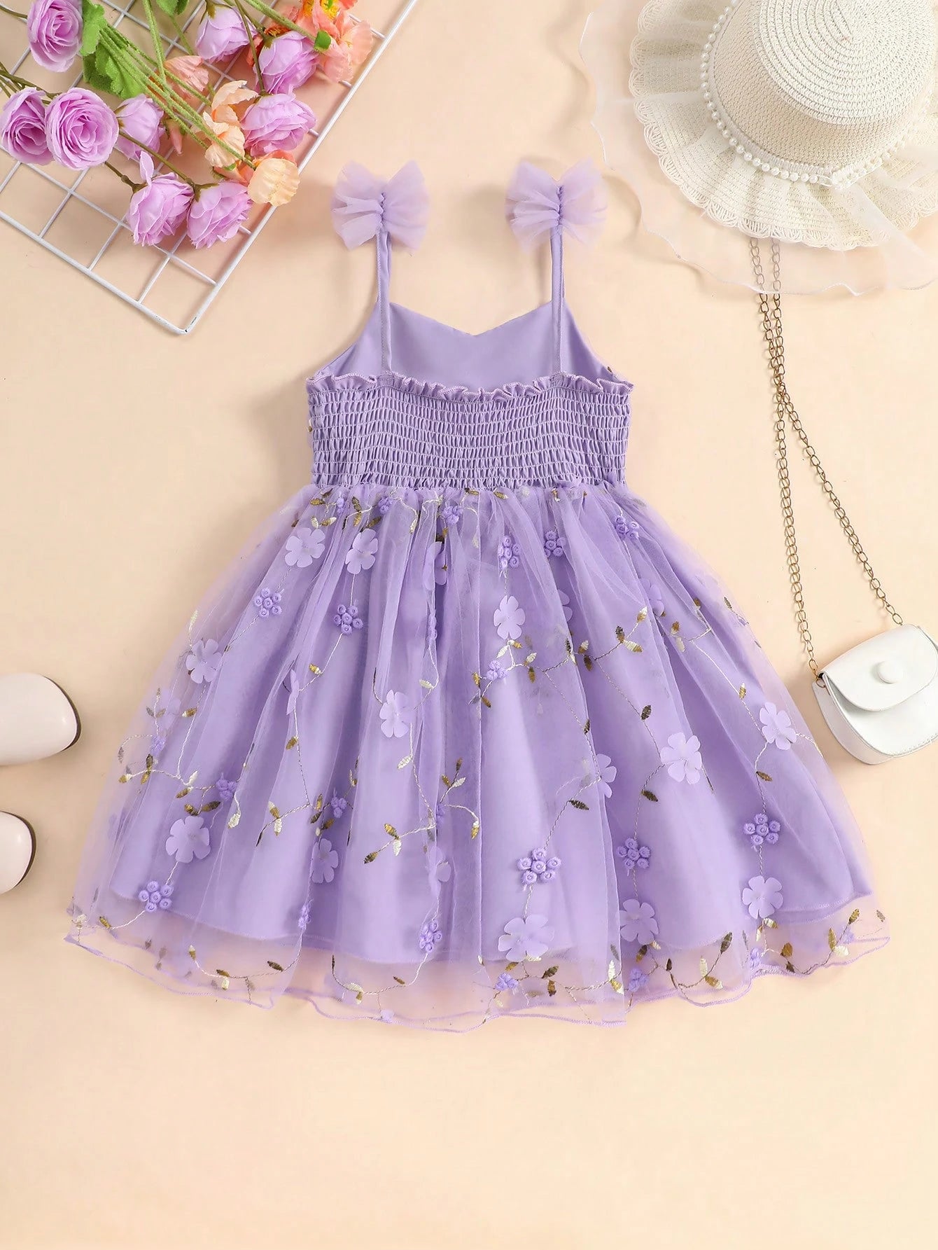 Little Girls 3D Floral Appliqué Tulle Cami Dress - Wisteria | 21 Ce...