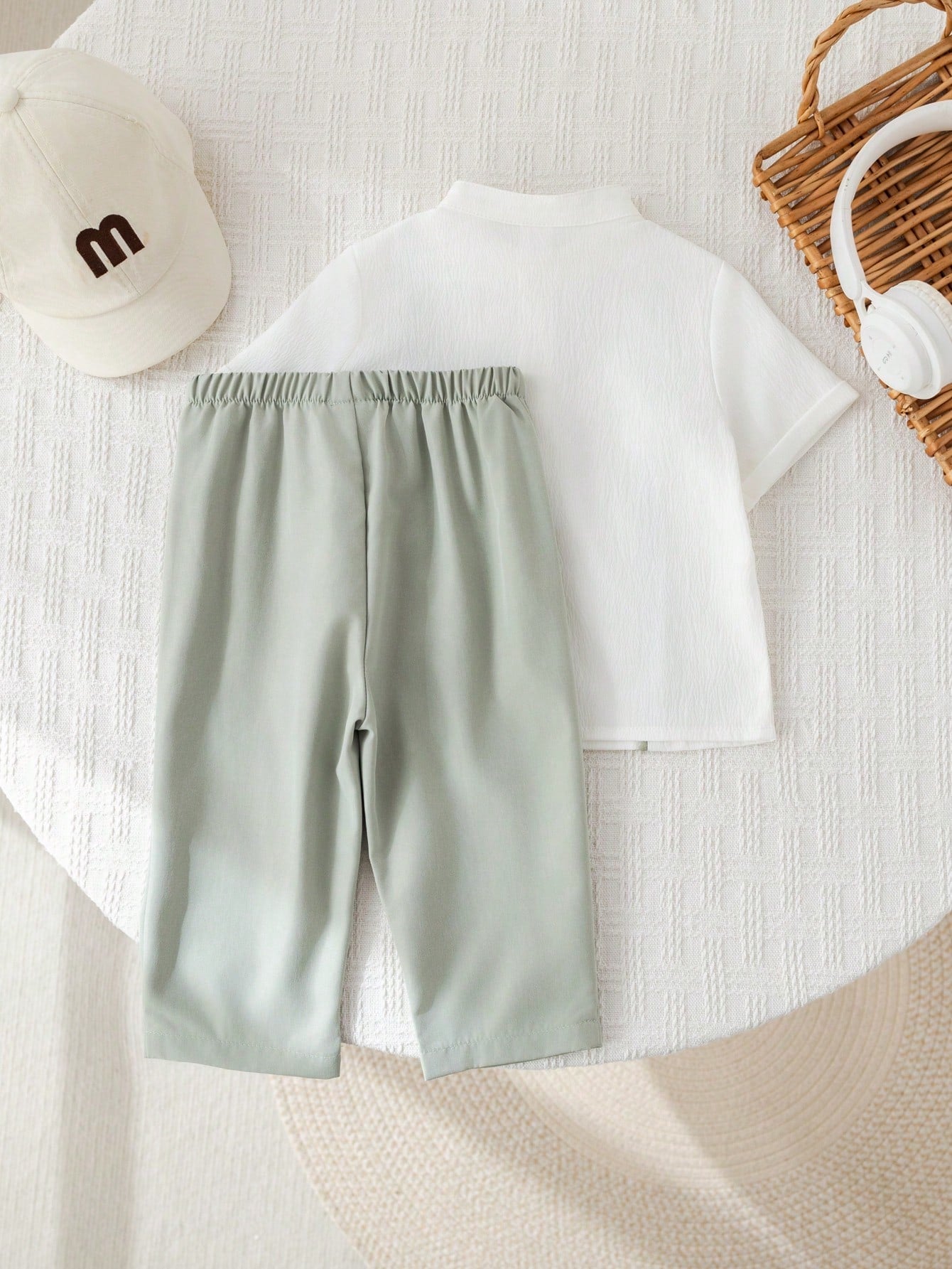 2pcs Boys Mandarin Collar Shirt & Trouser Set - Ivory | 21 Century ...