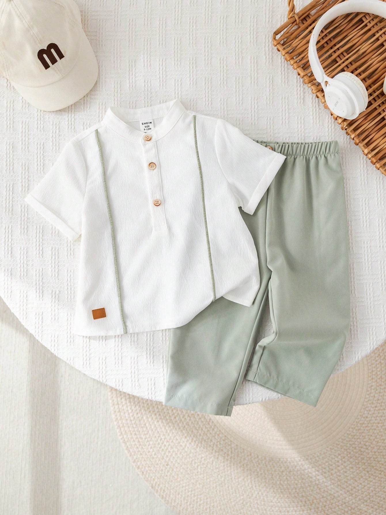 2pcs Boys Mandarin Collar Shirt & Trouser Set - Ivory | 21 Century ...