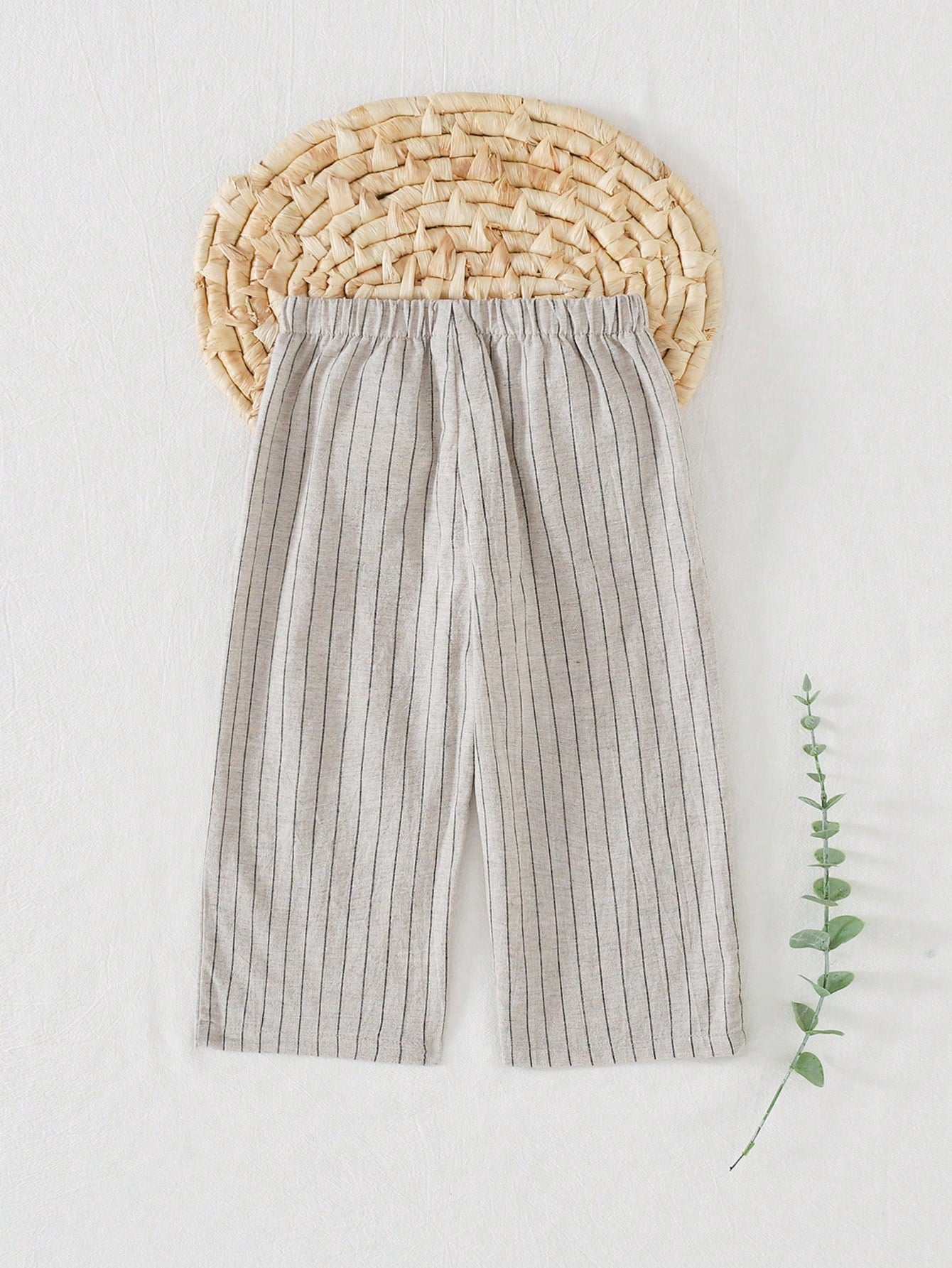 Boys Pinstripe Cotton Wide-Leg Trousers - Ecru | 21 Century Kids