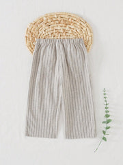 Boys Pinstripe Cotton Wide-Leg Trousers - Ecru | 21 Century Kids