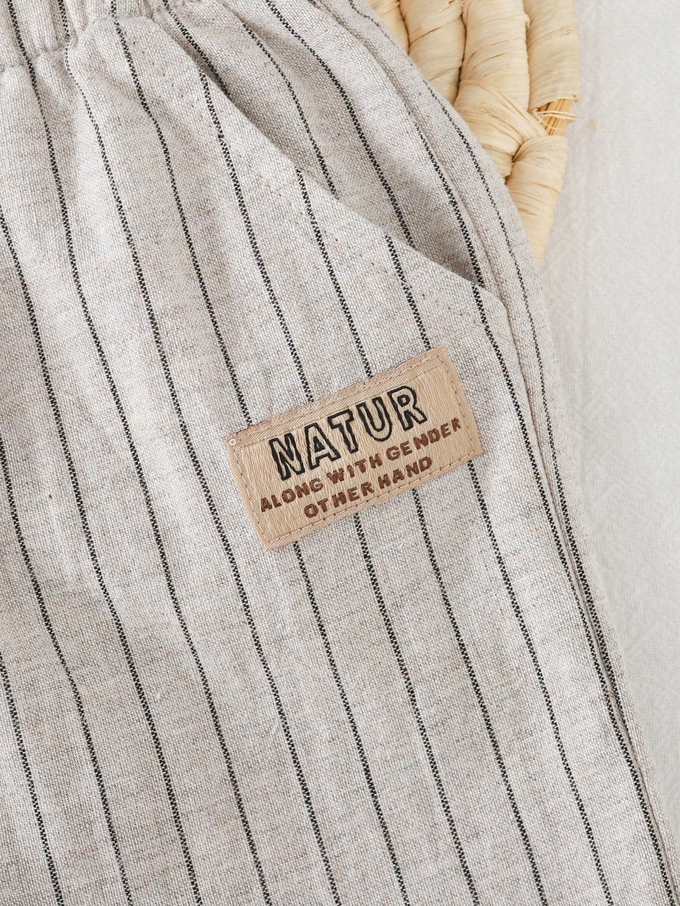 Boys Pinstripe Cotton Wide-Leg Trousers - Ecru | 21 Century Kids