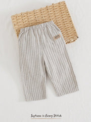 Boys Pinstripe Cotton Wide-Leg Trousers - Ecru | 21 Century Kids