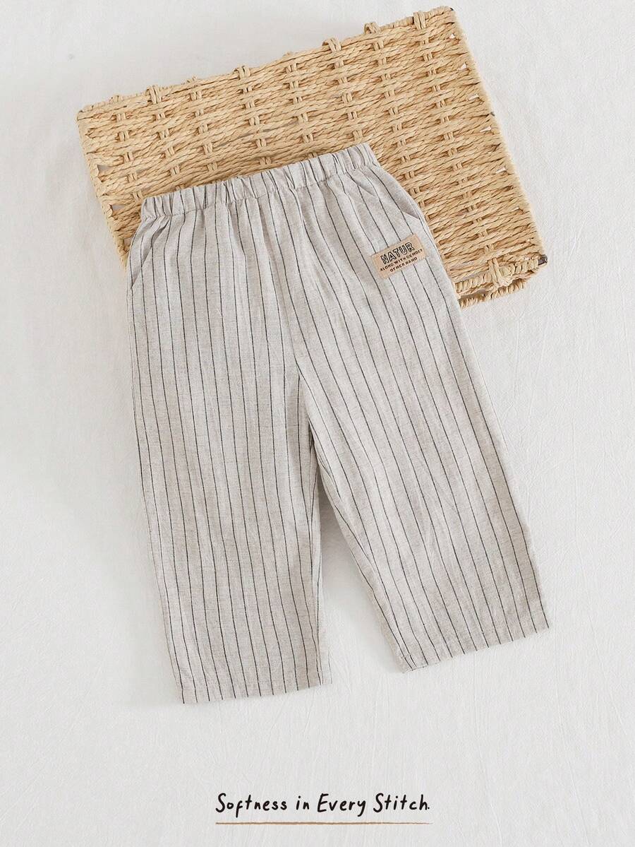 Boys Pinstripe Cotton Wide-Leg Trousers - Ecru | 21 Century Kids