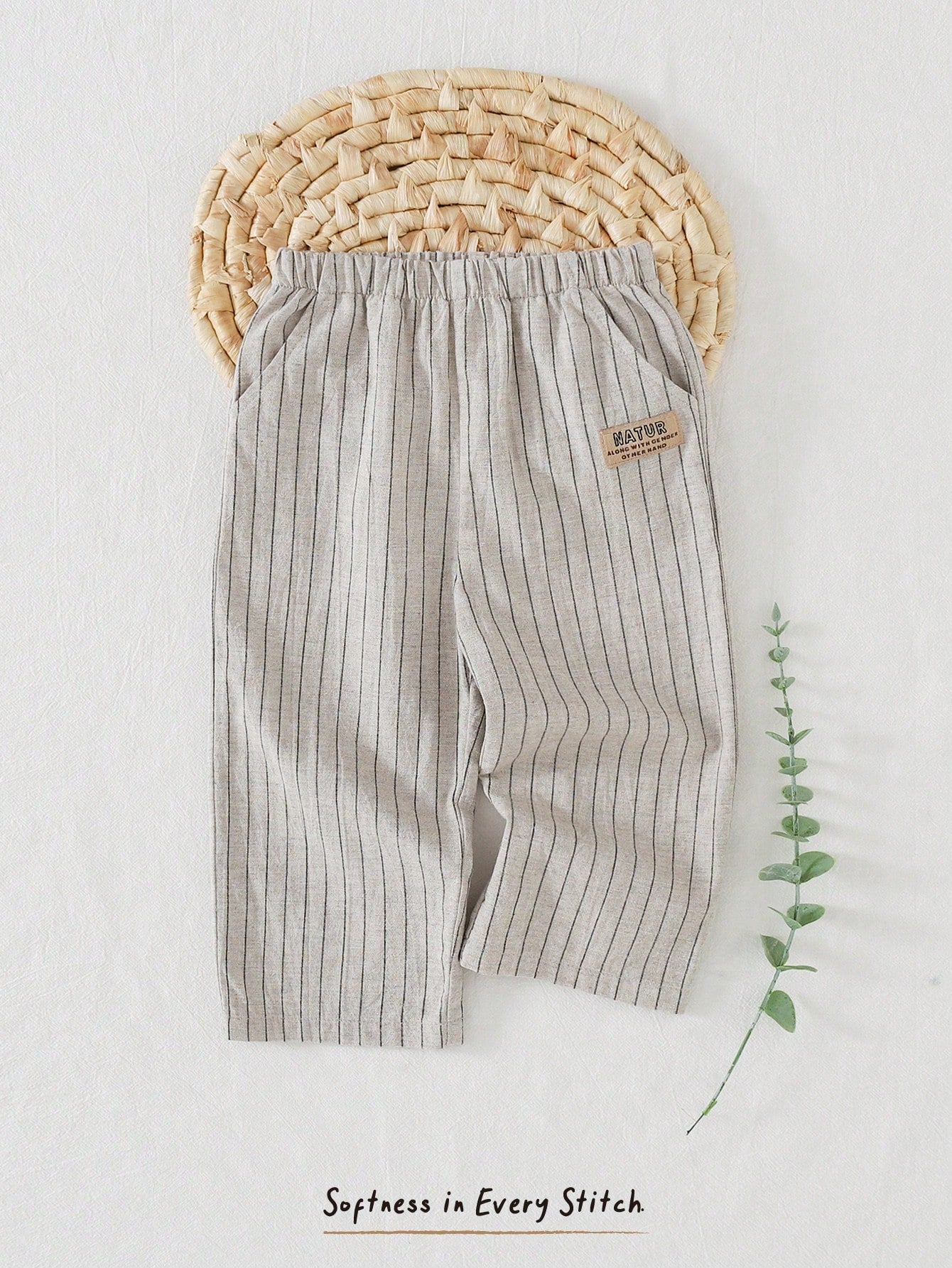 Boys Pinstripe Cotton Wide-Leg Trousers - Ecru | 21 Century Kids