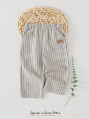 Boys Pinstripe Cotton Wide-Leg Trousers - Ecru | 21 Century Kids