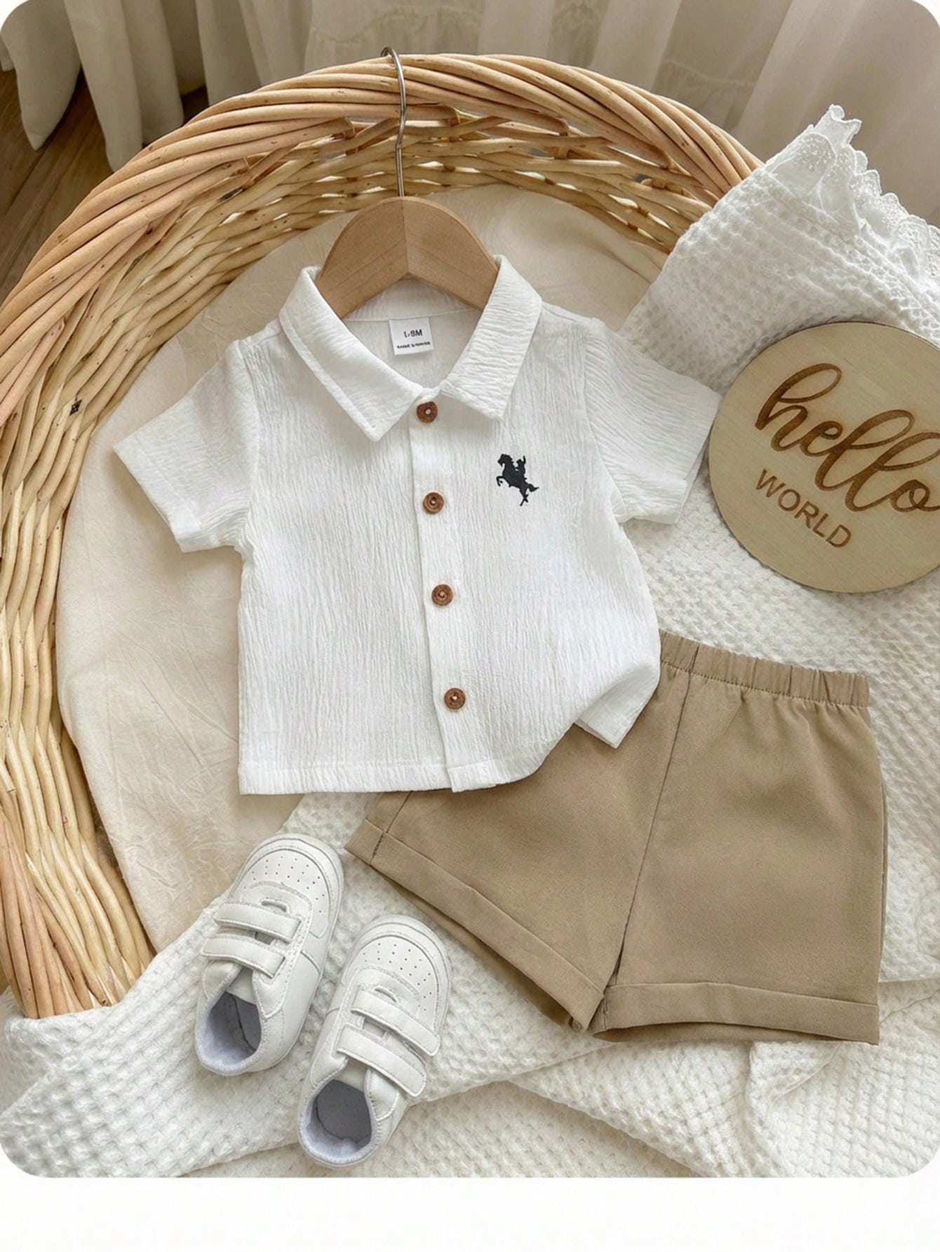 Baby Boys Polo Collar Shirt & Shorts Set - Ivory
