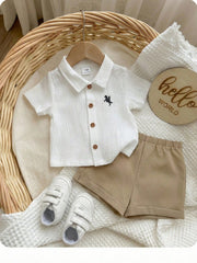 Baby Boys Polo Collar Shirt & Shorts Set - Ivory