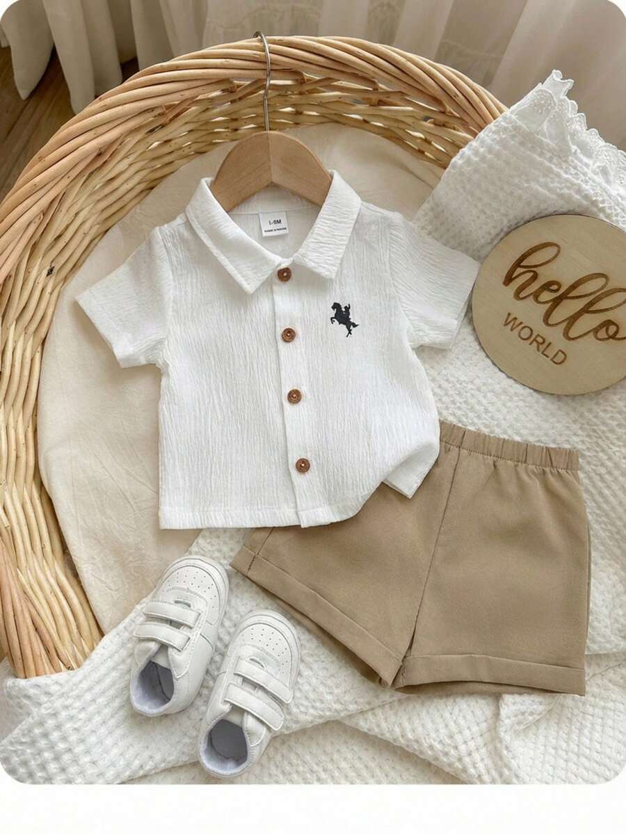 Baby Boys Polo Collar Shirt & Shorts Set - Ivory