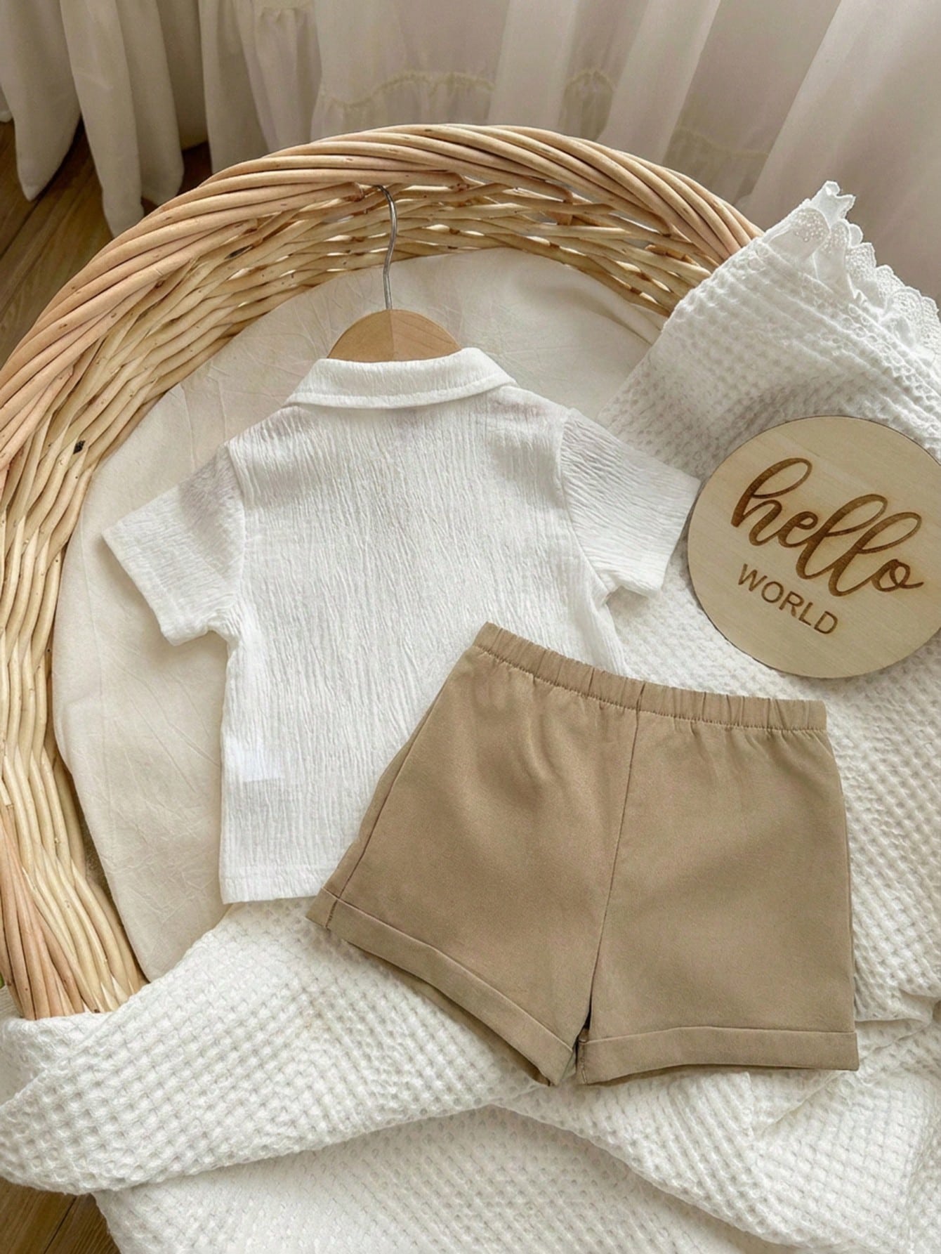 Baby Boys Polo Collar Shirt & Shorts Set - Ivory