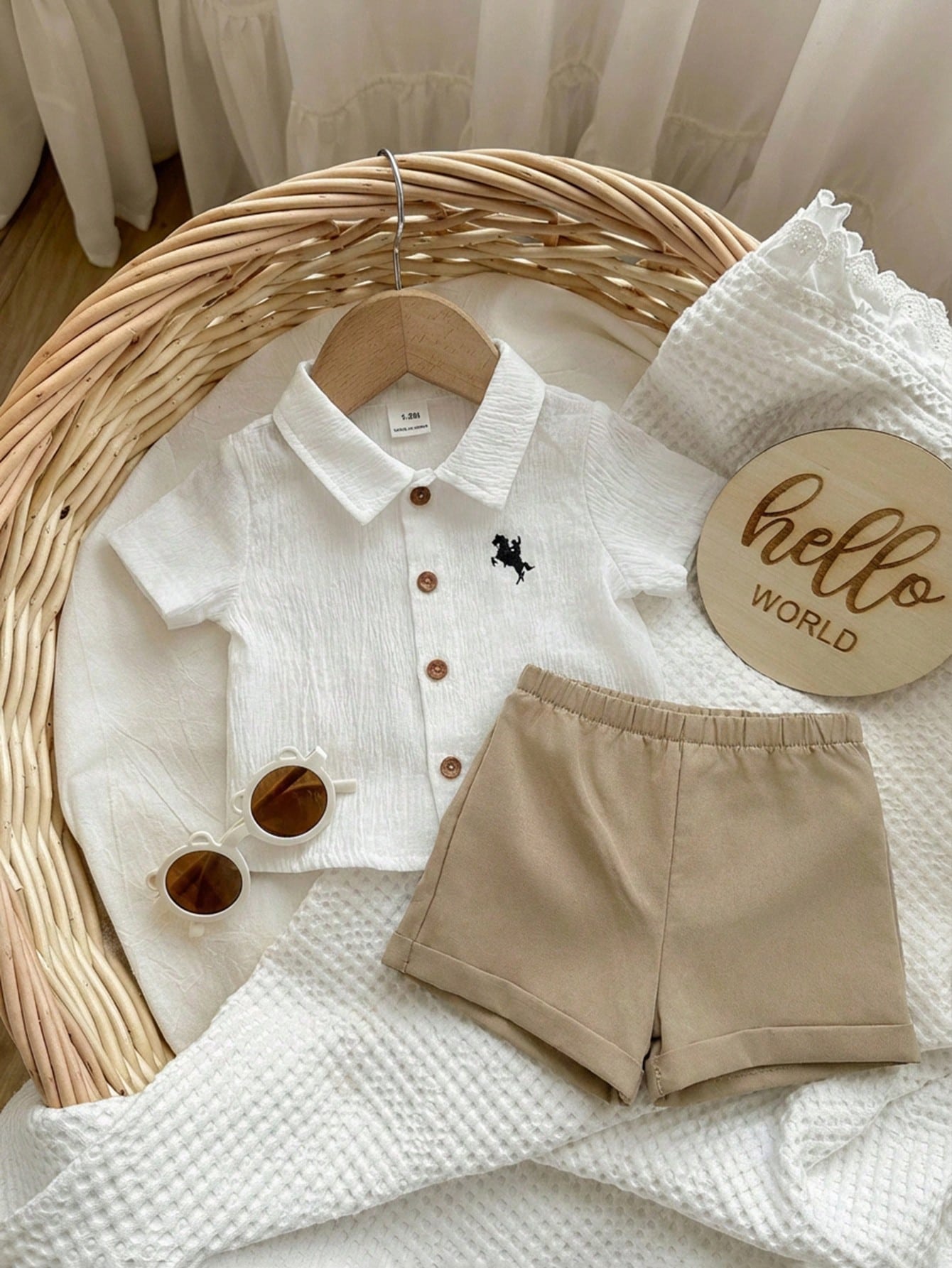 Baby Boys Polo Collar Shirt & Shorts Set - Ivory