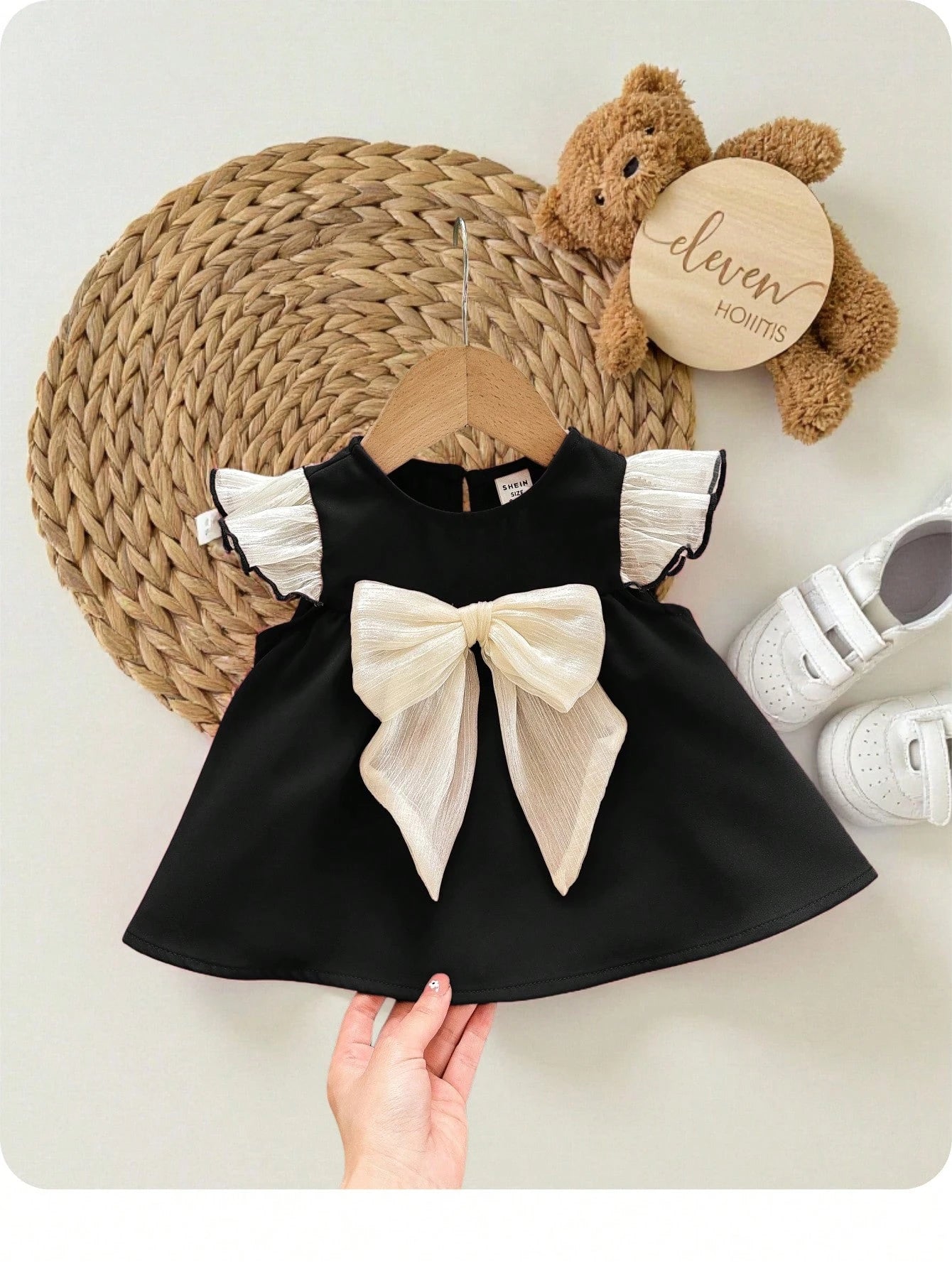 Girls Ruffle Cap Sleeve Bow Front Dress - Onyx