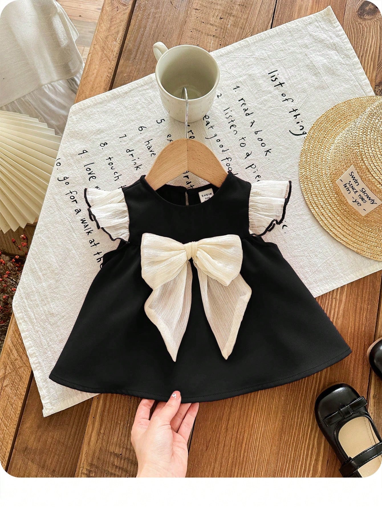 Girls Ruffle Cap Sleeve Bow Front Dress - Onyx