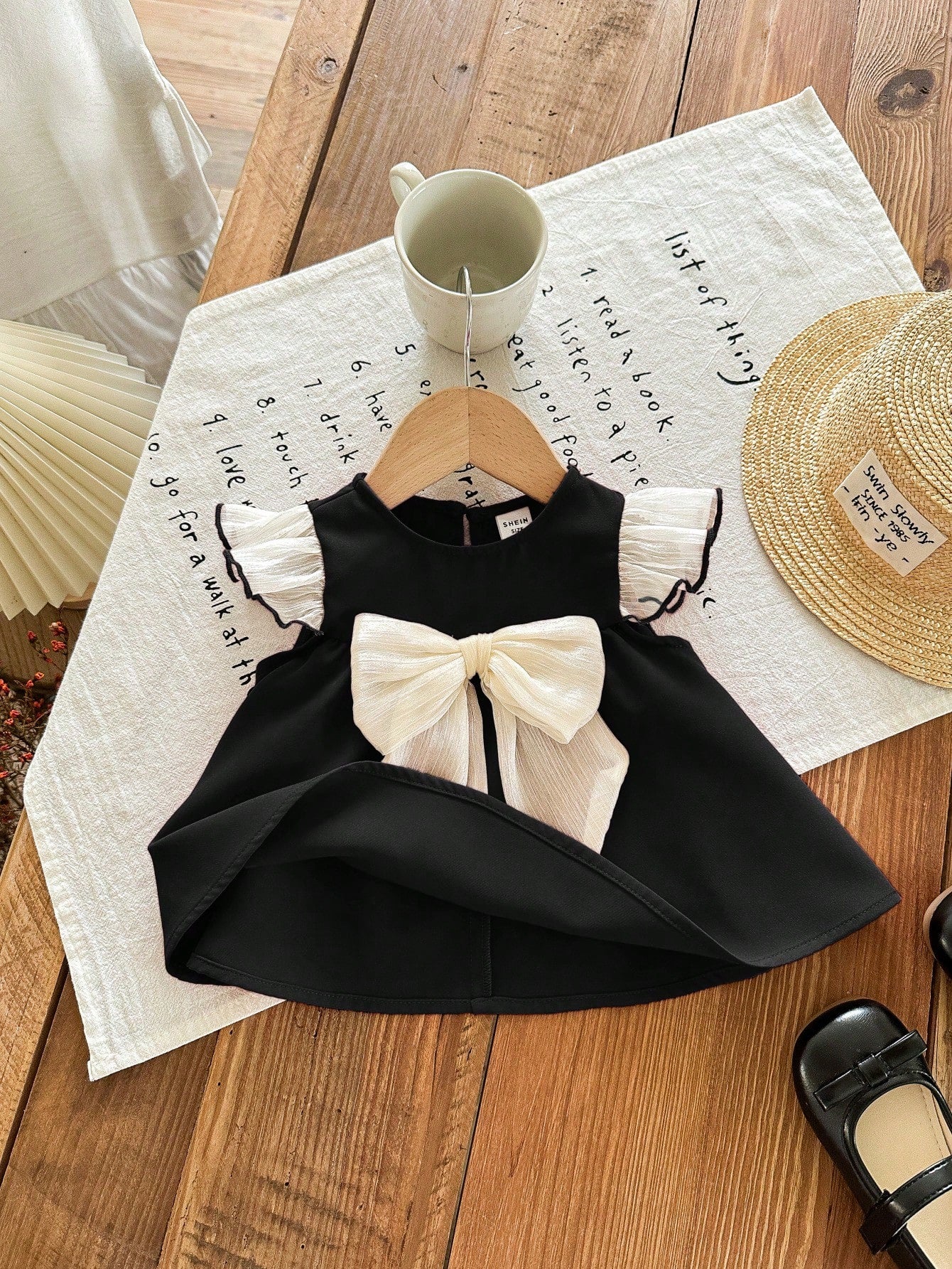 Girls Ruffle Cap Sleeve Bow Front Dress - Onyx